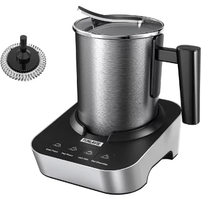 VENDOS85 Mousseur &agrave; Lait 4-en-1 400 mL &middot; Noir & Argent - Neuf