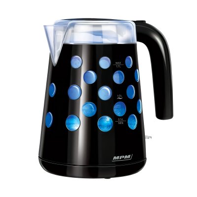 Mpm, mcz-86 bouilloire &eacute;lectrique r&eacute;tro-&eacute;clair&eacute;e 1,7 l sans fil filtre anti-calcaire, 2200w, noir