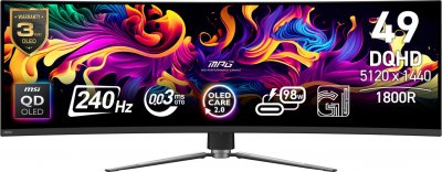 MSI  MPG 491CQPX QD-OLED &eacute;cran plat de PC 124,5 cm (49"") 5120 x 1440 pixels Dual QHD Noir