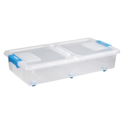 MSV  Boite de rangement avec roulettes PP Blanc Transparent 35L