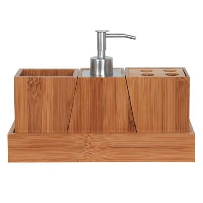 MSV  Ensemble de 3 Accessoires de Salle de Bain KEA INOX & Bambou
