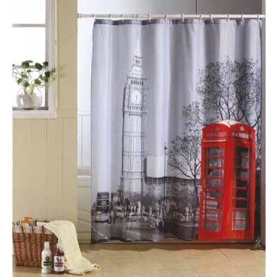 MSV  Rideau de douche Polyester 180x200cm Londres - Anneaux inclus