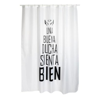 MSV  rideau de douche polyester buena ducha 180x200cm qualit&eacute; premium noir & blanc - anneaux inclus