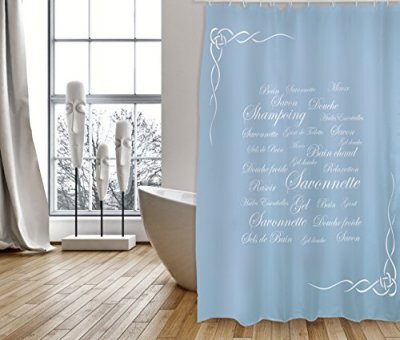 MSV  rideau de douche polyester grasse 180x200cm qualit&eacute; prmium bleu - anneaux inclus