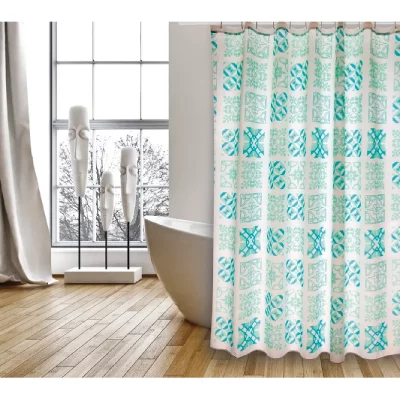 MSV  Rideau de douche Polyester SINTRA 180x200cm QUALIT&Eacute; PREMIUM Turquoise - Anneaux inclus