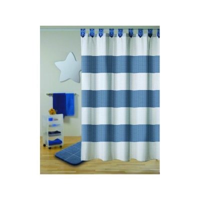MSV  Rideau de douche Polyester180x200cm QUALIT&Eacute; PREMIUM Bleu - Anneaux inclus