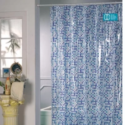 MSV  Rideau de douche PVC MOSAIQUE 180x200cm Bleu - Anneaux inclus