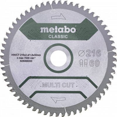 METABO MULTI CUT CLASSIC 628666000 Lame de scie circulaire 254 x 30 x 1.8 mm Nombre de dents: 60