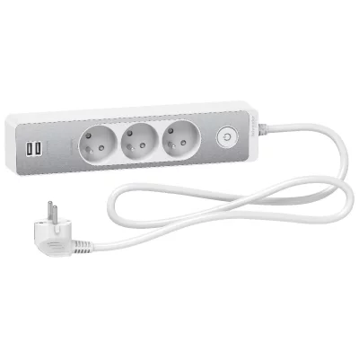 SCHNEIDER ELECTRIC Multiprise 3 prises + 2 USB  Odace alu 1.5 m