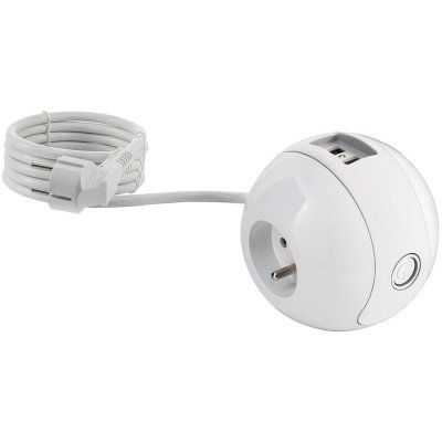 WATT & CO Multiprise Multim&eacute;dia WATTBALL 2P 16A + 1P 6A + USB 2.1A - Blanche
