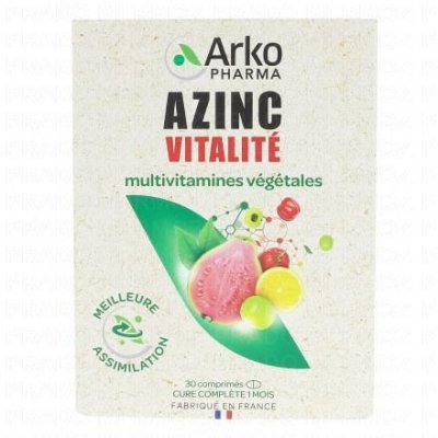 ARKOPHARMA Multivitamines v&eacute;g&eacute;tales 30 comprim&eacute;s Azinc Vitalit&eacute; 