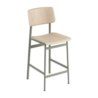 Muuto Tabouret de bar Loft - gris-vert/ ch&ecirc;ne - Hauteur d'assise 65 cm