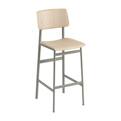 Muuto Tabouret de bar Loft - gris-vert/ ch&ecirc;ne - Hauteur d'assise 75 cm