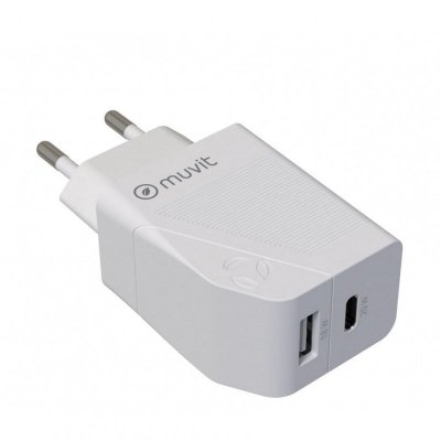 MUVIT  For Change Usb Qc 3.0 18w+ 1 Usb-c Pd 20w Charger Blanc