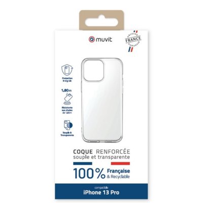 MUVIT  For France Coque Transparente Souple Renforc&eacute;e : IPhone 13 Pro