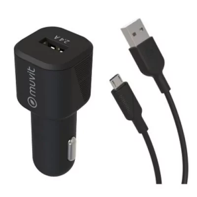 MUVIT pour Change Voiture Chargeur 12 W + Cable Micro USB 1,2 m Noir