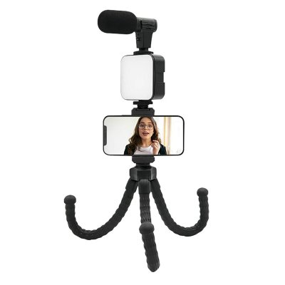 MUVIT  Vlogging Kit 4-in-1 Tripod With Light And Microphone Noir