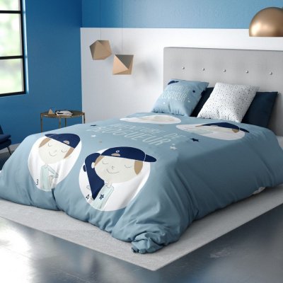 LES ATELIERS DU LINGE My Home Collection Parure housse de couette Blogueur bleue 140x200 cm
