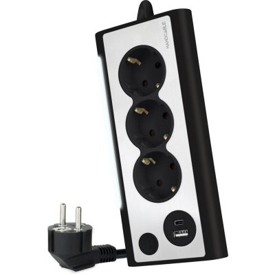 NANOCABLE  10.37.0013-bk Power Strip 3 Outlets With Usb Argent&eacute;
