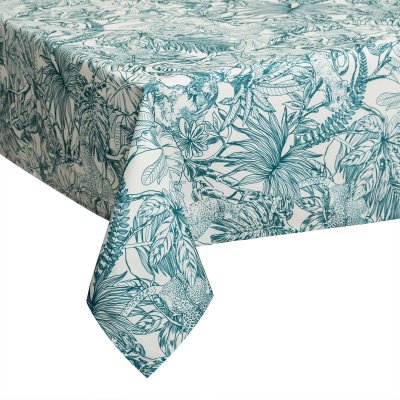 ATMOSPHERA Nappe antitache &agrave; motifs ""jungle"" 140x240cm bleu