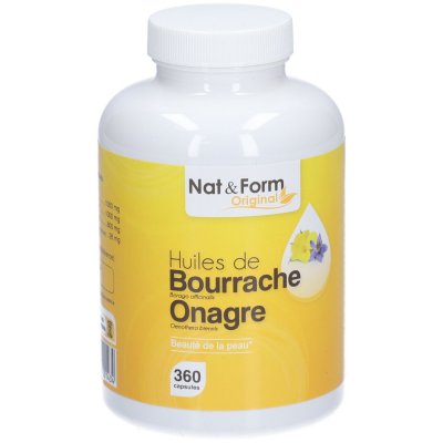 NAT & FORM  Original Huile Bourrache Onagre Vitamine E 360 capsules