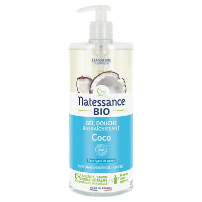 NATESSANCE  Gel douche rafraichissant eau de coco flacon 1l