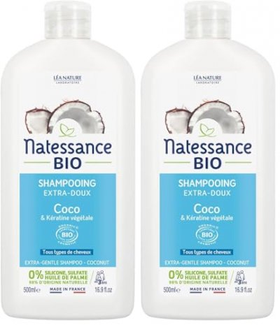 NATESSANCE  Shampoing Extra-Doux Coco Bio et K&eacute;ratine V&eacute;g&eacute;tale, 500ml
