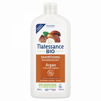 NATESSANCE  Shampoing Nourrissant Argan Bio et K&eacute;ratine V&eacute;g&eacute;tale, 500ml