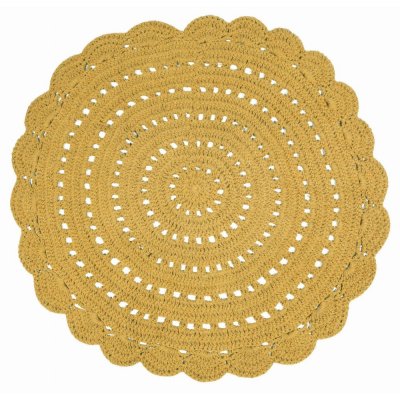 NATTIOT  Tapis Rond Alma Coton Effet Crochet uni Jaune Mangue &Oslash;120 cm