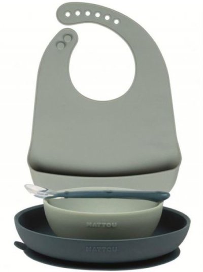 NATTOU  Kit vaisselle enfant bavoir vert