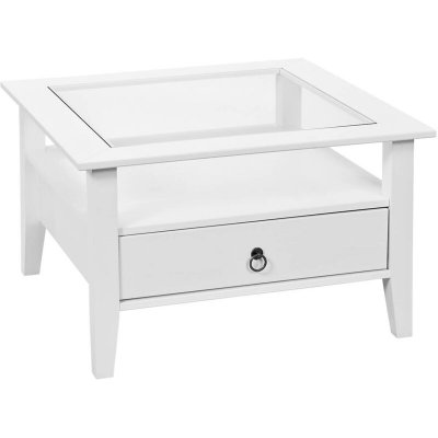 NATUR - Table Basse Carr&eacute;e Bois Massif Vernis Blanc et Verre - Altobuy 