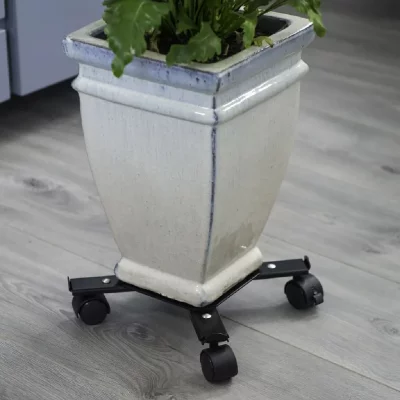 NATURE  - Support roulant r&eacute;glable pour plantes 4 bras M&eacute;tal Noir n/a