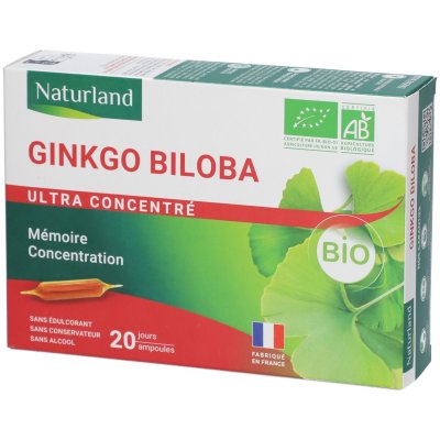 NATURLAND  Ginkgo Biloba Bio 20 Ampoules - Bo&icirc;te 20 ampoules de 10 ml