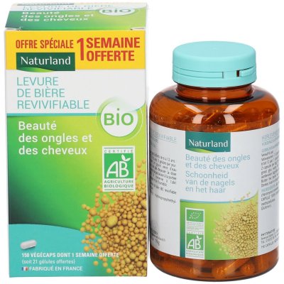 NATURLAND  Levure de Bi&egrave;re Bio 150Vg Dont 1 Semaine Offerte - Pot 150 v&eacute;g&eacute;caps