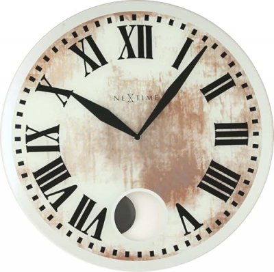 NE-8162 Horloge murale Dia. 43 x 4,2 cm, verre, blanc, 'Romana'