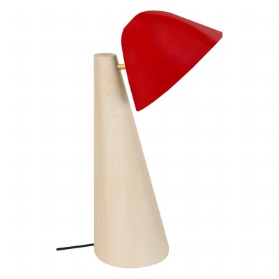 TOSEL NELLA - Lampe de bureau conique bois naturel et rouge