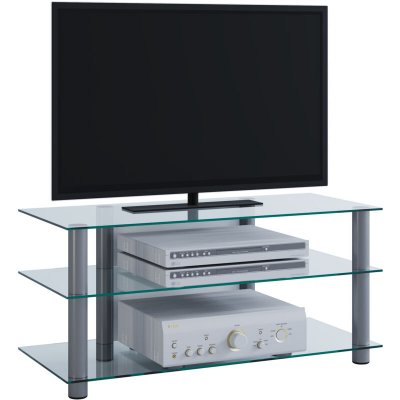 EBUY24 Netasa Meuble TV avec 3 &eacute;tag&egrave;res en verre argent&eacute;, verre transparent.