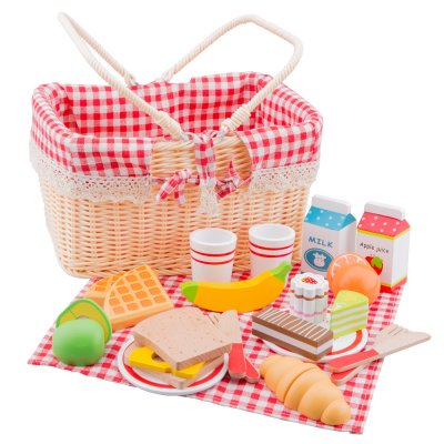NEW CLASSIC TOYS  panier de pique-nique junior 27 cm en bois 24 pi&egrave;ces
