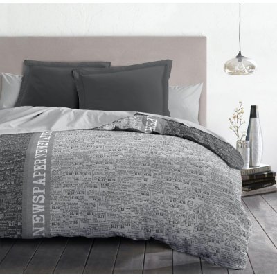 HOME LINGE PASSION NEWSPAPER Parure de couette Microfibre - Gris - 220x240 cm 