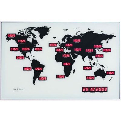 NEXTIME ""WORLD TIME DIGIT"" Horloge murale 55 x 36