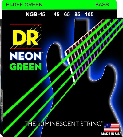 DR STRINGS NGB-45 - Hi-Def Neon - Green, jeu guitare basse, Medium 45-105
