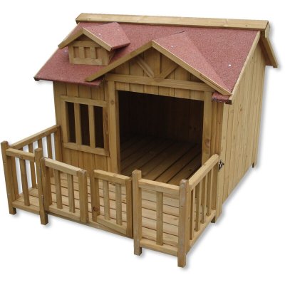 WILTEC Niche de chien Maison de luxe xl Bois Balcon Jardin Terrasse Chien