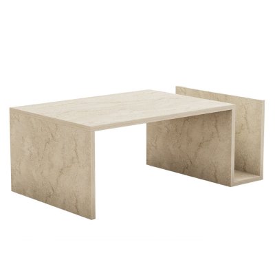Noah - Table Basse Rectangulaire Beige Avec Rangement Int&eacute;gr&eacute;