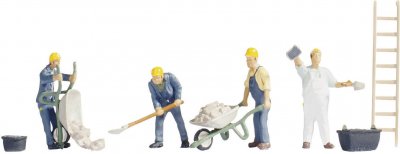 NOCH  - 15055 - Mod&eacute;lisme Ferroviaire - Ma&ccedil;ons - 4 Figurines + Accessoires