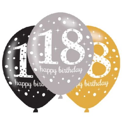 AMSCAN Noir et or 18e anniversaire ballons Party Pk6