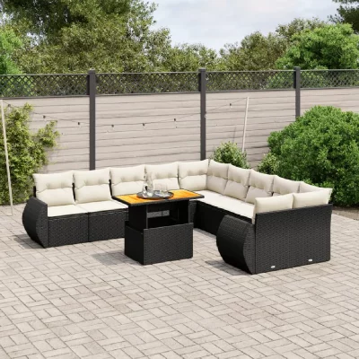 VIDAXL Noir salon de jardin modulable 10 personnes resine tressee 62 x 62 x 69 11 pieces