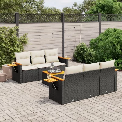 VIDAXL Noir  6 personnes salon de jardin modulable resine tressee 55.0 x 62 x 69 7 pieces