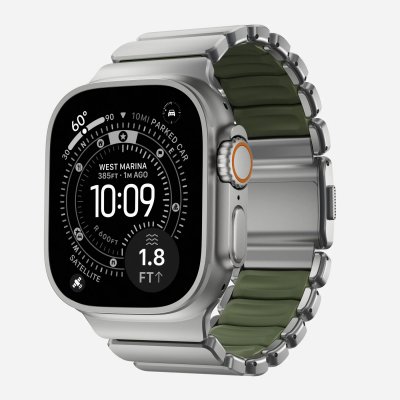 NOMAD  Bracelet Stratos pour Apple Watch  44/45/46/49 mm - Forest Green / Natural Titanium
