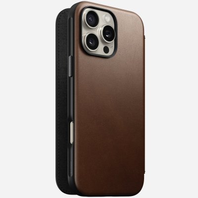NOMAD  &Eacute;tui de t&eacute;l&eacute;phone portefeuille Modern Leather Folio iPhone 16 Pro Max - Brown
