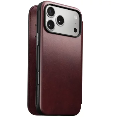 NOMAD  &Eacute;tui Portefeuille pour iPhone 17 Pro Max MagSafe en Cuir Horween S&eacute;rie Modern Bordeaux